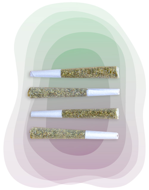 Potency brand Pre-rolls on green and purple abstract background