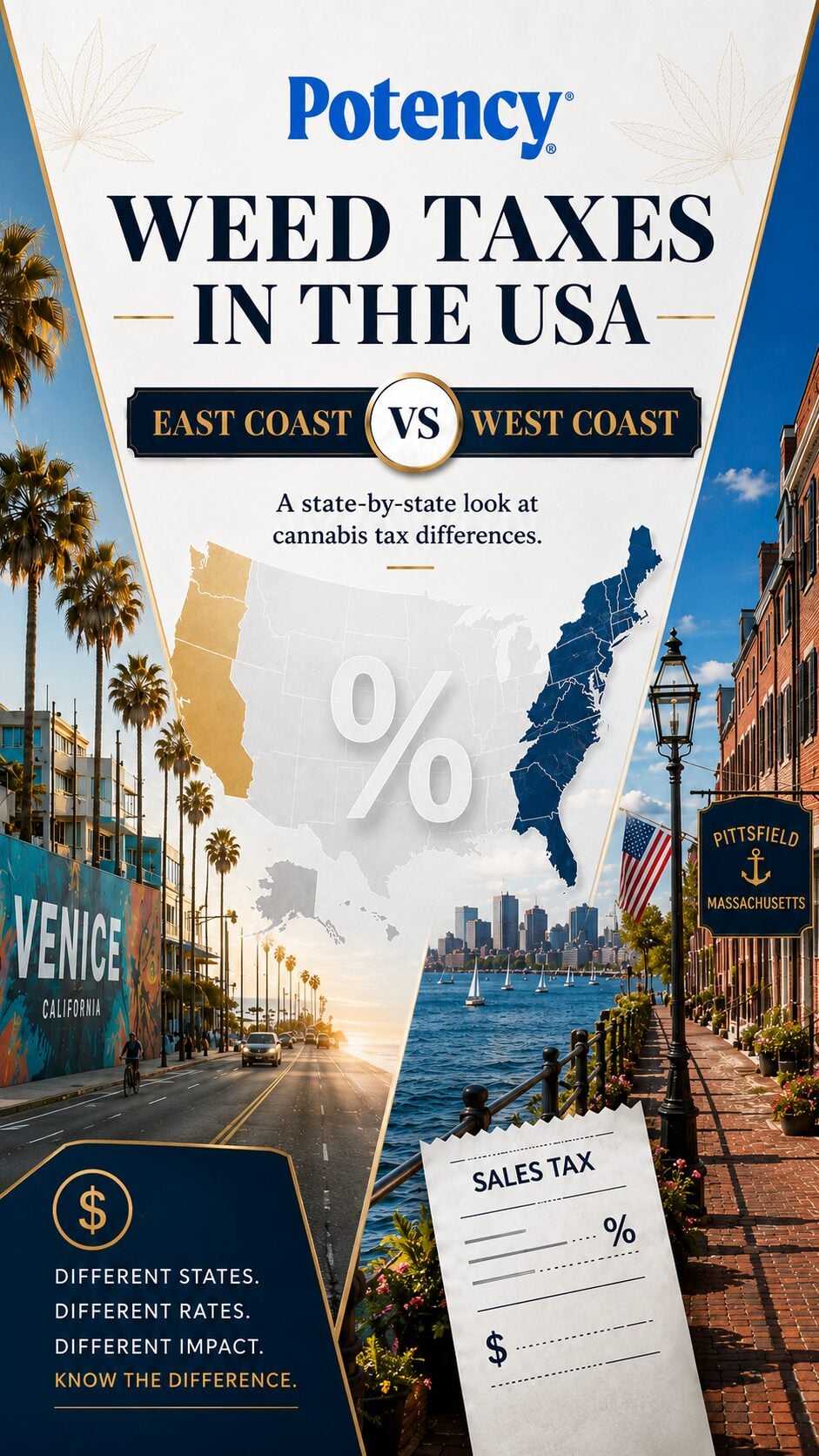 Weed taxes in the USA — East Coast vs West Coast cannabis tax comparison 2026